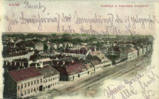 1908 Győr, látkép a városháza tornyáról, Fehér Hajó szálloda