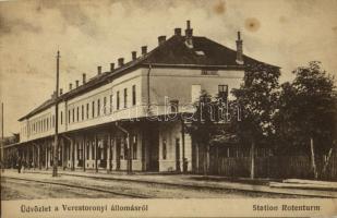 Vöröstorony, Verestorony, Porcsesd, Porcesti, Turnu Rosu; Station Rotenturm / vasútállomás. Kunstanstalt Jos. Drotleff Nr. 96. / railway station (fl)