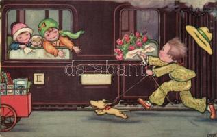 1930 Girls on a train, boy with flowers, dogs, Amag 0320. s: Margret Boriss (EK)