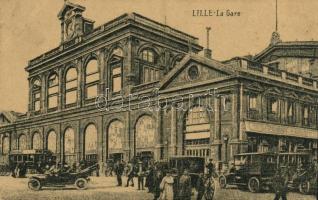 1916 Lille, La Gare / railway station, tram, automobiles