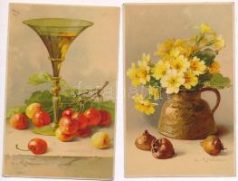 6 db RÉGI C. Klein litho virág motívumlap / 6 pre-1945 litho flower motive postcards signed by C. Klein