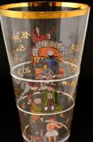 cca 1900 emlék talpas pohár, kézzel festett, jelzés nélkül, kopás nyomokkal,  m: 24,5 cm