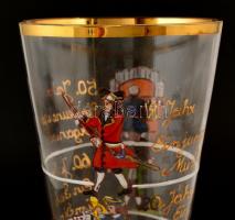 cca 1900 emlék talpas pohár, kézzel festett, jelzés nélkül, kopás nyomokkal,  m: 24,5 cm