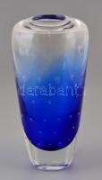 Buborékos, anyagában színezett üveg váza, matricával jelzett, kis kopásnyomokkal, m: 20 cm