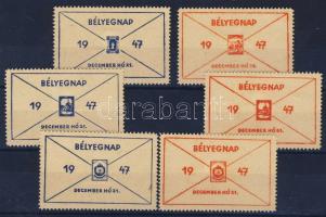 1947 Bélyegnap 6db klf levélezáró kék és piros