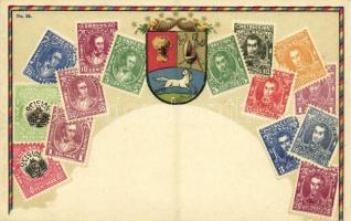 Venezuela / Stamps and coat of arms of Venezuela. Carte Philatelique Ottmar Zieher No. 33. litho