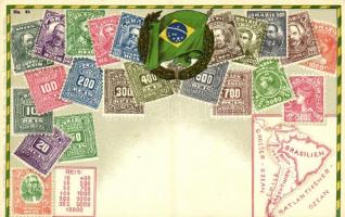 Brazil / Stamps, flag and map of Brazil. Carte Philatelique Ottmar Zieher No. 84. litho