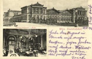 1903 Wien, Vienna, Bécs X. Staatsbahnhof, Bahnhof-Restaurant I. Klasse / railway station, railway restaurant, waiters, interior (EK)