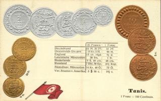 Tunisie / Coins and flag of Tunis. M. H. Berlin-Schbg. Emb. litho (pinhole)
