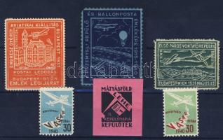 1932-1940 Repülő kiállítás 6db levélezáró közte ballonposta