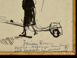 Jánossy Ferenc (1926-1983): Utca részlet. Tus, papír, jelzett, 33×50 cm