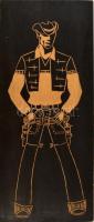 Cowboyt ábrázoló fa fali kép, 54×23 cm