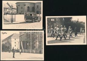 cca 1938 Budapest I. Ostrom utca, Bécsi kapu tér, ünnepi felvonulás, katonák, rendőrök, egyházi személyek a képeken. 12x8 cm 3 db