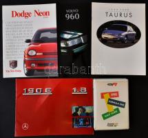 1990-1996 Forma 1 angol nyelvű versenykalauz az 1990-es évadról + autós prospektusok: Mercedes 190e, Ford Taurus, Dodge Neon, Volvo 960