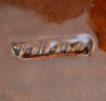 Vallauris francia kínálótál, kézzel festett mázas fajansz, jelzett, apró kopás nyomokkal, 42×30 cm