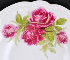 Zsolnay rózsamintás porcelán mélytányér, matricás, jelzett, kopásnyomokkal, d: 23,5 cm