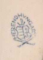 Herendi Viktória mintás porcelán cipő, kézzel festett, jelzett, apró kopásnyomokkal, 10×4×5 cm