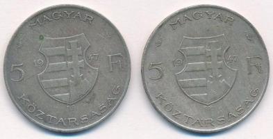 1947. 5Ft Ag "Kossuth" (2x) T:3 patina Adamo F8.1