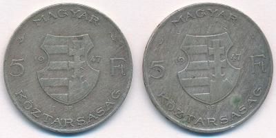 1947. 5Ft Ag "Kossuth" (2x) T:3 patina, ph. Adamo F8.1