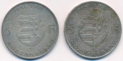 1947. 5Ft Ag "Kossuth" (2x) T:3 patina Adamo F8.1