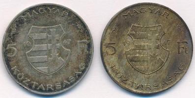 1947. 5Ft Ag "Kossuth" (2x) T:3- patina, ph. Adamo F8.1