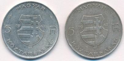 1947. 5Ft Ag "Kossuth" (2x) T:1-,2- patina, ph. Adamo F8.1