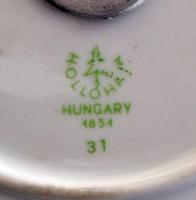 Hollóházi kék mintás porcelán háromemeletes kínáló, matricás, jelzett, hibátlan, m: 37 cm