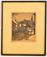 Beleznay István (1892-1954): Tabán. Rézkarc, papír, jelzett, üvegezett keretben, 28×23 cm