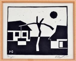 Póka György (1944-): Tanya. Linó, papír, jelzett, üvegezett keretben, 13×15,5 cm