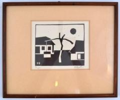 Póka György (1944-): Tanya. Linó, papír, jelzett, üvegezett keretben, 13×15,5 cm