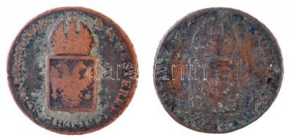 1816G 1kr Cu "I. Ferenc" + 1816O 1kr Cu T:2,2- patina Unger III.: 1406.c, 1406.d; Huszár: 2060., 2061.