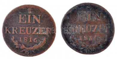 1816G 1kr Cu "I. Ferenc" + 1816O 1kr Cu T:2,2- patina Unger III.: 1406.c, 1406.d; Huszár: ...