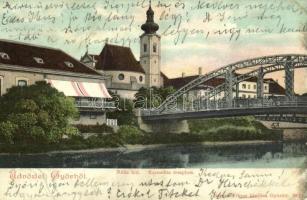 1905 Győr, Rába híd, Karmelita templom. Berecz Viktor kiadása