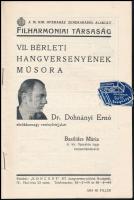 1933 Dohnányi Ernő, Basilides Márta hangverseny műsorfüzet 16p.