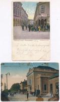 Nagykanizsa, Városház utca, vasútállomás - 2 db RÉGI képeslap / 2 pre-1945 postcards