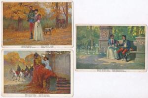 3 db RÉGI huszáros művész motívumlap / 2 pre-1945 Hungarian hussar art motive postcards