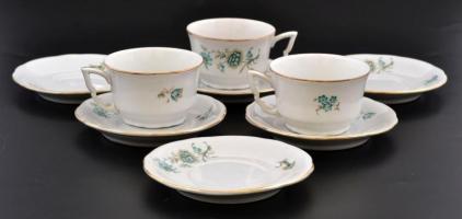 Zsolnay mokkás csésze (3 db) és alj (6db), matricás, jelzett, kopásnyomokkal,