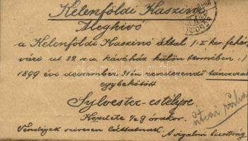 1899 Budapest XI. A Kelenföldi Kaszinó kézzel írt meghívója szilveszteri estélyre a Fehérvári út 32. szám alatti kávéházba (EK)