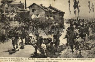 Erstürmung von Oliosi (Custozza) 1866 durch das 5. Kaiserjäger-Bataillon. Museum der Tiroler Kaiserjäger am Berg Isel / Tyrolean soldiers s: Rudolf Ottenfeld (small tears)