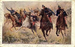 1917 Győzelmes lovasütközet! / Austro-Hungarian (K.u.K.) military art postcard, hussars (EK)