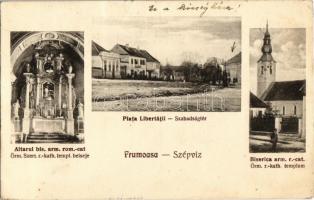 1928 Csíkszépvíz, Szépvíz, Frumoasa; Szabadság tér, Örmény római katolikus templom és belső / Biserica arm. r.-cat., Piata Libertatii / square, Armenian Roman Catholic church interior