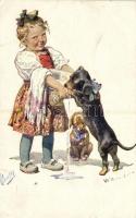 1931 Girl with dogs, B.K.W.I. 828-2 s: K. Feiertag