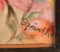 Szánthó jelzéssel: Nő pillangóval. Akvarell, papír, üvegezett hibás keretben, 23×30 cm