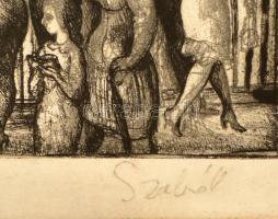 Szabó Vladimír (1905-1991): Budai tornyok. Rézkarc, papír, jelzett, keretben, 40×30 cm