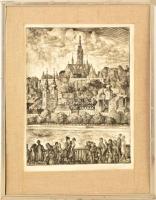 Szabó Vladimír (1905-1991): Budai tornyok. Rézkarc, papír, jelzett, keretben, 40×30 cm