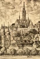 Szabó Vladimír (1905-1991): Budai tornyok. Rézkarc, papír, jelzett, keretben, 40×30 cm