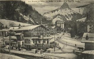 1914 Les Avants en hiver, Le Buffet de la Gare et la Dent de Jaman / railway station, buffet, mountain, winter