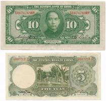 Kína / Sanghaj 1928. 10$ + The Central Bank of China 1936. 5Y T:III,II China / Shanghai 1928. 10 Dollars + The Central Bank of China 1936. 5 Yuan C:F,XF