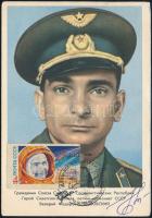 Valerij Bikovszkij (1934- ) szovjet űrhajós aláírásai levelezőlapon / Signature of Valeriy Bikovskiy (1934- ) Soviet astronaut on postcard