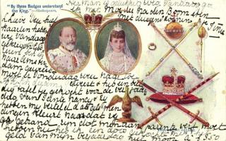 1902 By these Badges understand the King, Edward VII and Alexandra, Coronation Regalia, Edward VII Coronation Souvenir Postcards Presented with Weldons Bazaar of Childrens Fashions